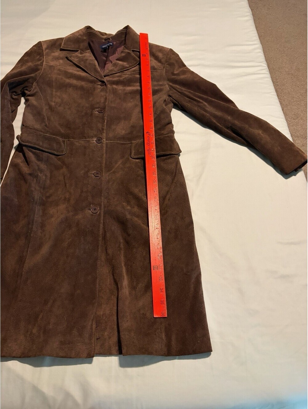 ANN TAYLOR BROWN suede Leather women's Sz 12 Career  Trench Coat Jacket - Picture 4 of 6